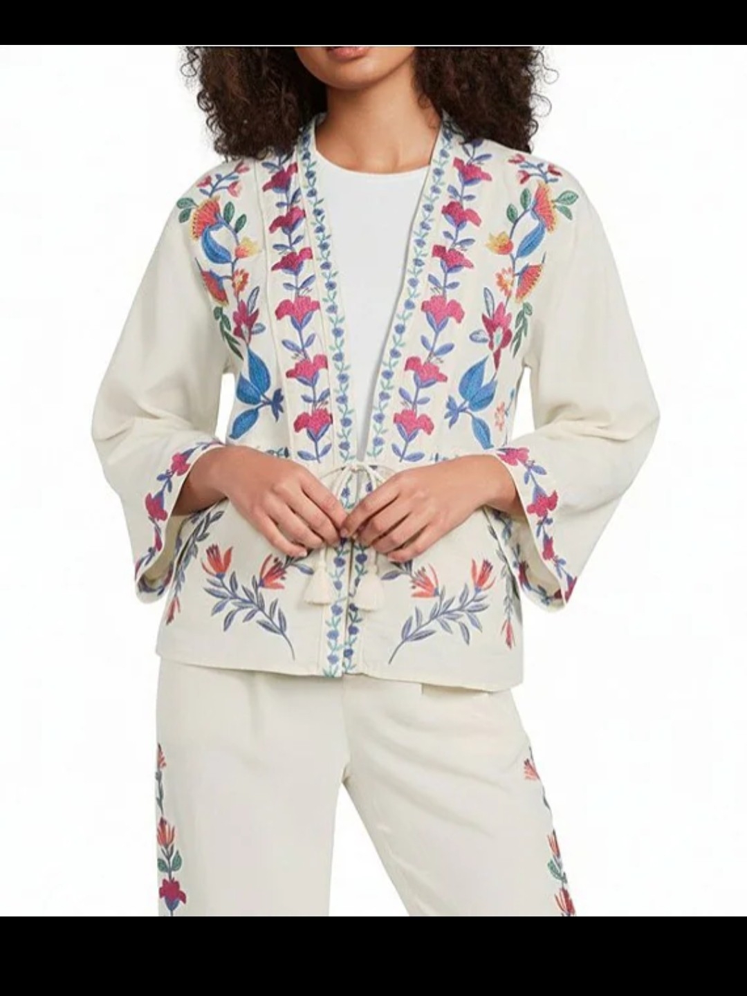 Nwtfarm Rio Ivory Embroidered Jacket With Colorful Floral Trim